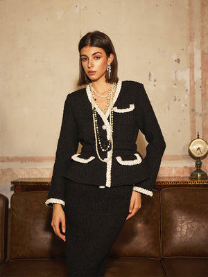 Beaded Colorblock Tweed Jacket & Skirt Sets