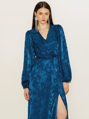 Jacquard Long Sleeve Slit Gown