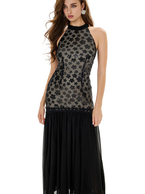 Sequin Embellished Chiffon Maxi Dress