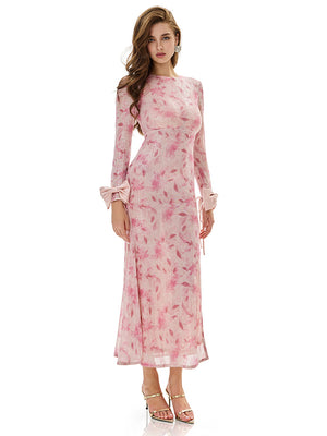 Bowknot Detail Print Sequin Dress