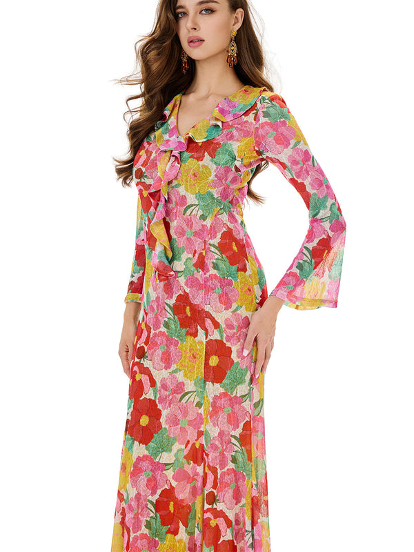 Bloom Floral Ruffles Bodycon Dress
