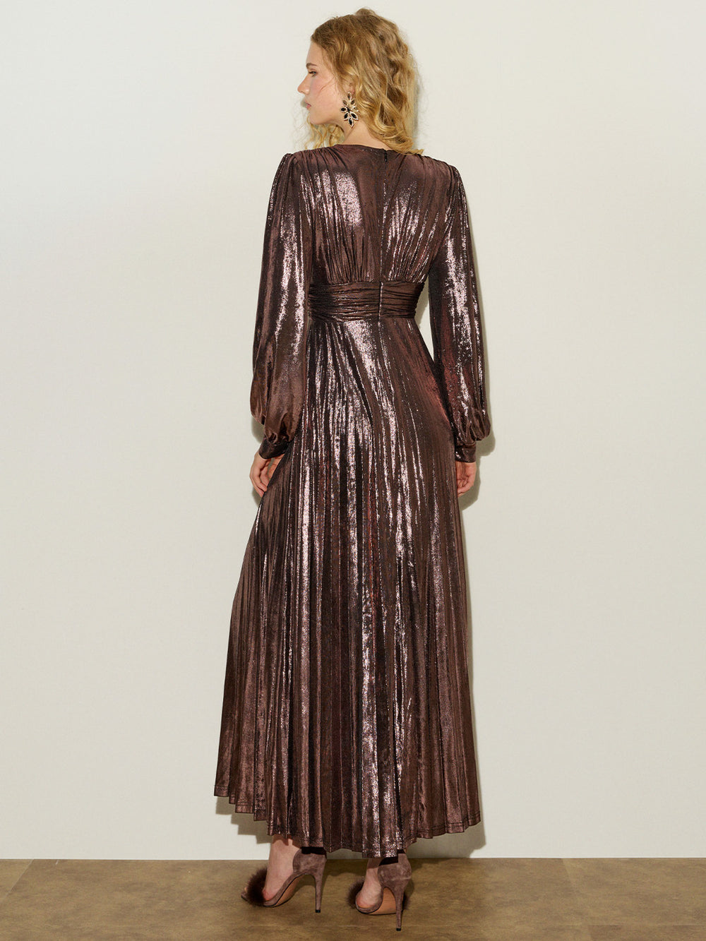 Shimmer High Slit Pleated Gown