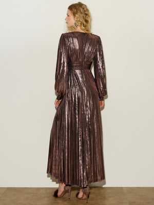 Shimmer High Slit Pleated Gown