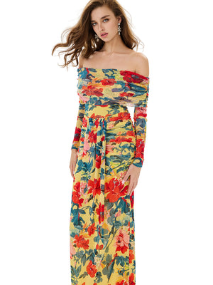 Floral Print Off Shoulder Top & Skirt Sets