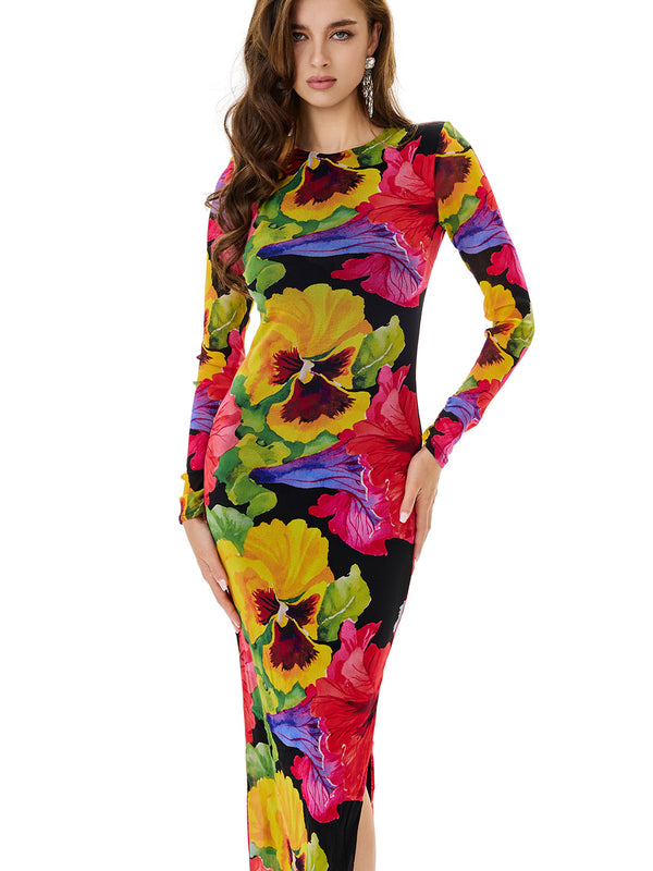 Bloom Floral Long Sleeve Bodycon Dress