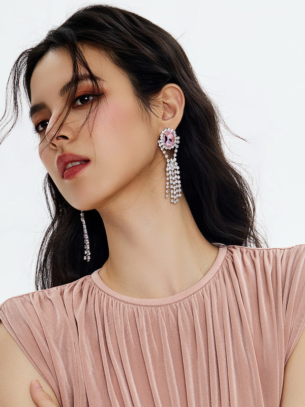Pink Royal Tassel Gemstone Drop Earrings