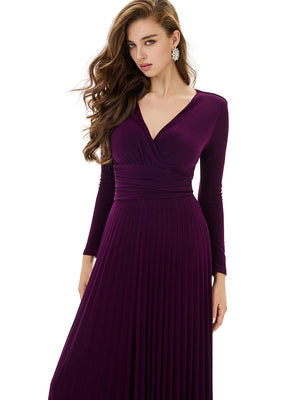 Long Sleeve Pleated Evening Gown