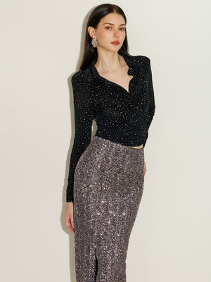 Glitter Crop Top & Sequins Skirt Sets