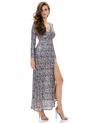 Floral Sequin Slit Maxi Dress