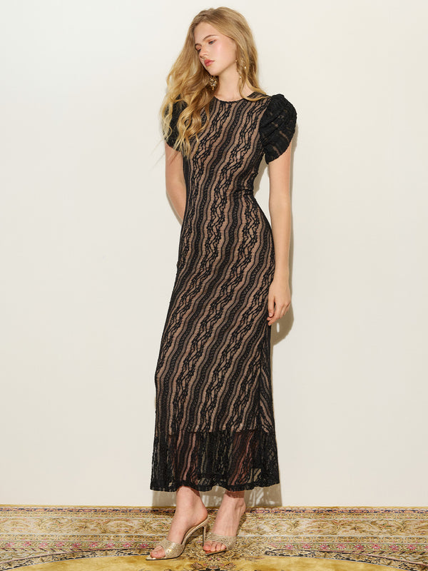 Short Sleeve Lace Mermaid Gown