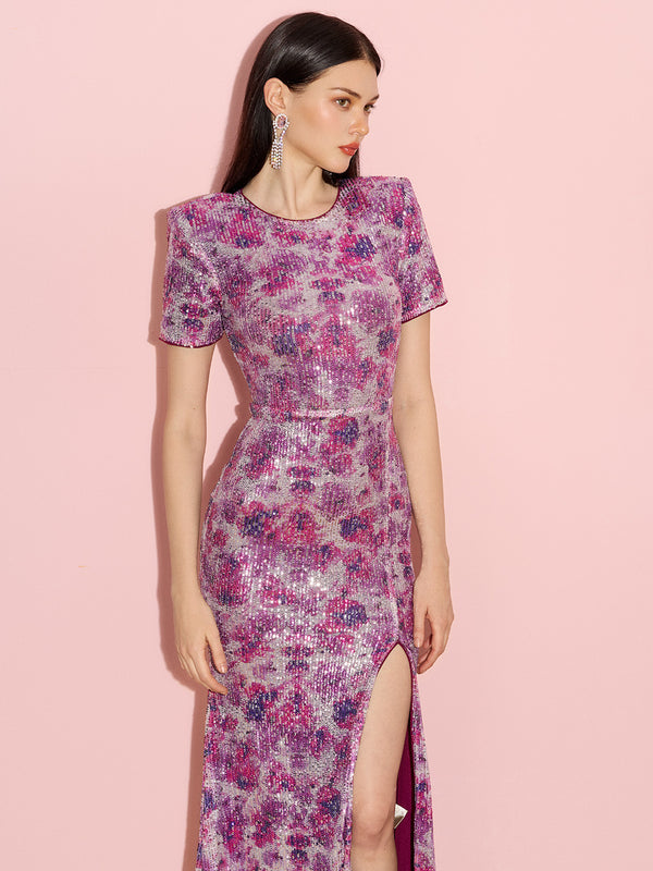 Amethyst Hues Sequined Maxi Dress