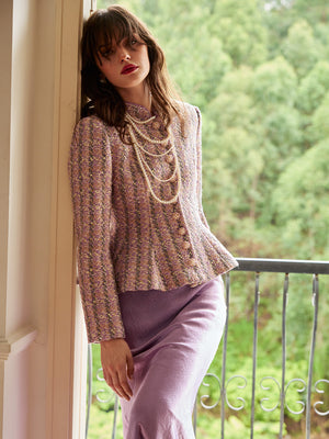 Peplum Hem Tweed Jacket & Satin Skirt Sets