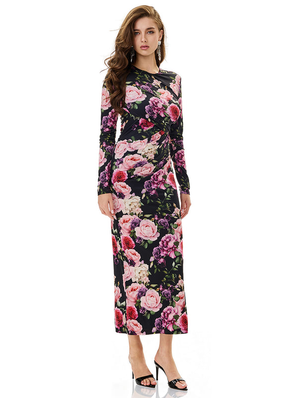 Floral Print Ruched Bodycon Dress