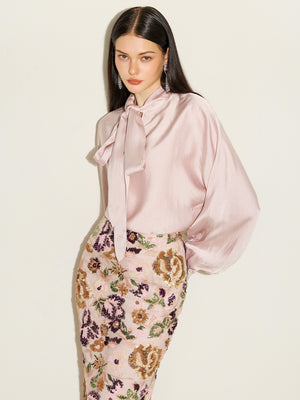 Knot Neck Top & Bead Embroidered Skirt Sets