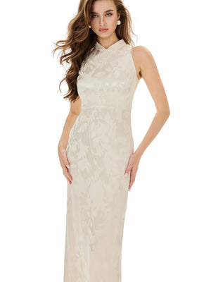 Jacquard Cheongsam Midi Bodycon Dress