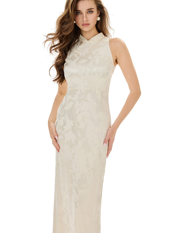 Jacquard Cheongsam Midi Bodycon Dress