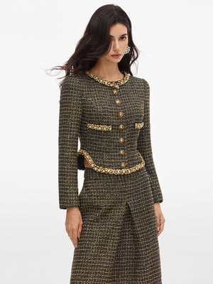Glitter Single Breasted Tweed Jacket & Skirt Sets