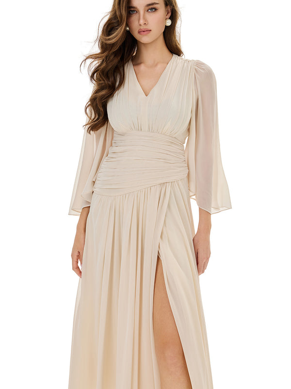 Ruched Waist Slit Maxi Dress