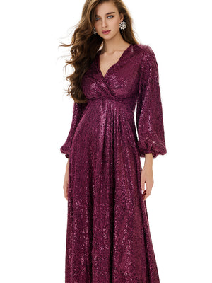 Balloon Sleeve Sequin Maxi Dress