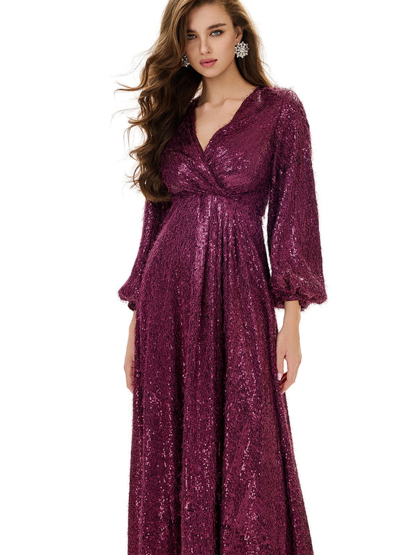 Balloon Sleeve Sequin Maxi Dress
