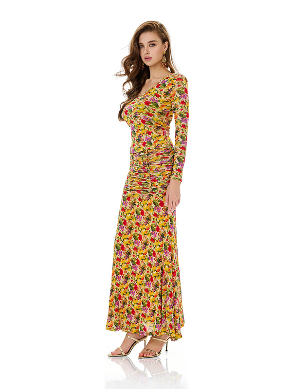 Floral Print Top & Ruched Skirt Sets