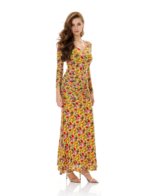 Floral Print Top & Ruched Skirt Sets
