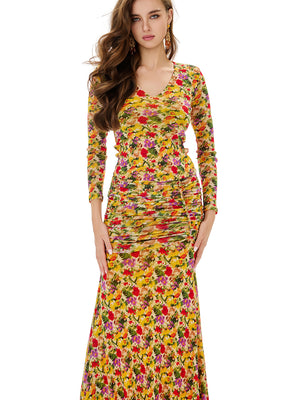 Floral Print Top & Ruched Skirt Sets