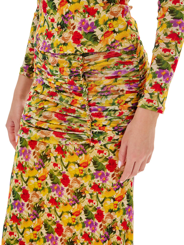 Floral Print Top & Ruched Skirt Sets