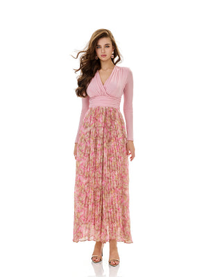 Bloom Floral Print Pleated Maxi Dress
