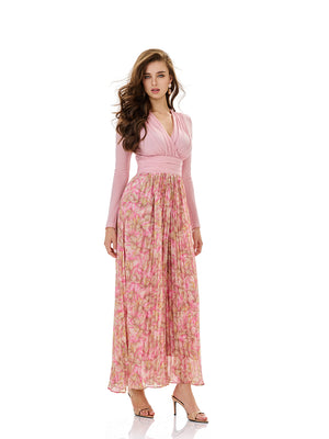 Bloom Floral Print Pleated Maxi Dress