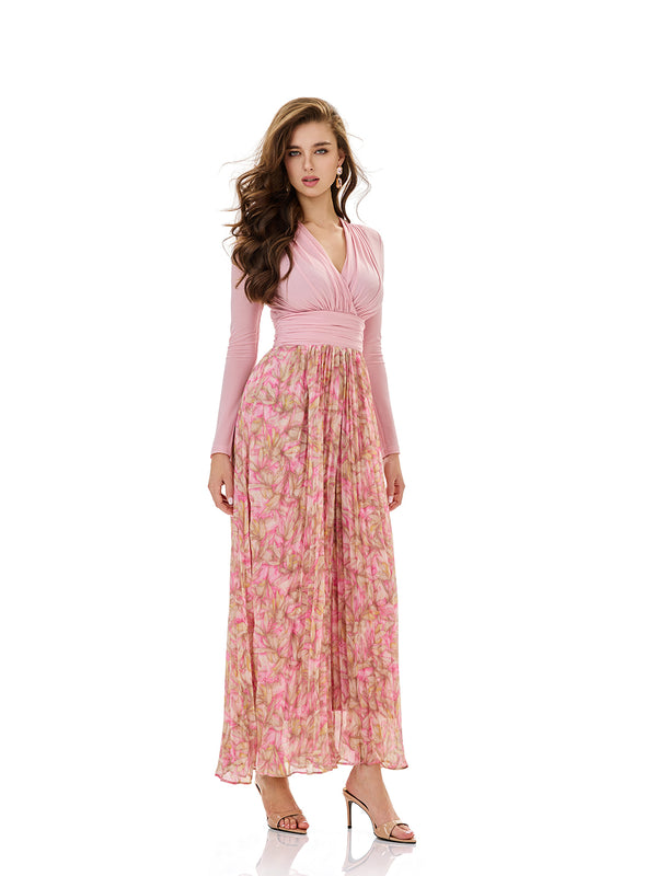 Bloom Floral Print Pleated Maxi Dress