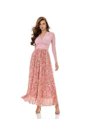 Bloom Floral Print Pleated Maxi Dress