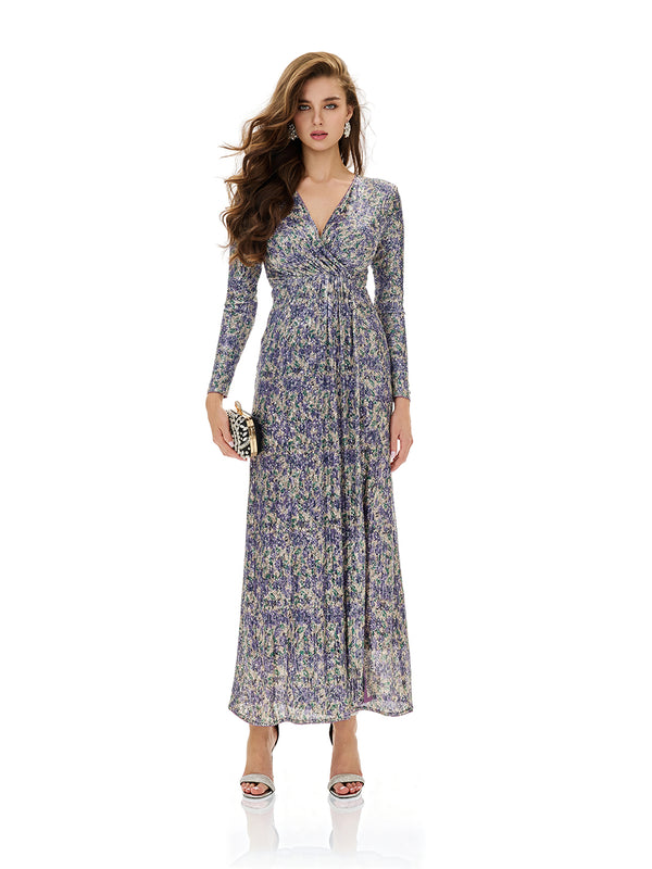 Floral Sequin Slit Maxi Dress