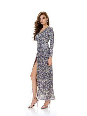 Floral Sequin Slit Maxi Dress