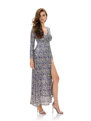 Floral Sequin Slit Maxi Dress