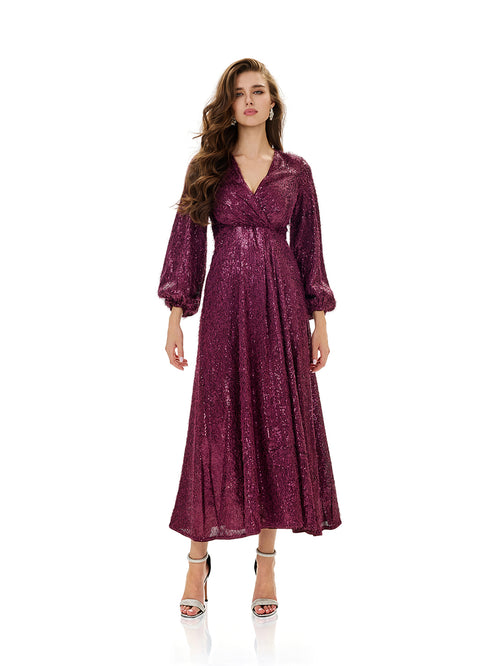 Balloon Sleeve Sequin Maxi Dress