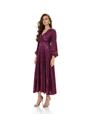 Balloon Sleeve Sequin Maxi Dress