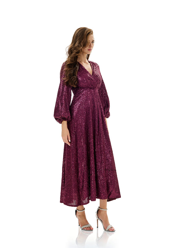 Balloon Sleeve Sequin Maxi Dress