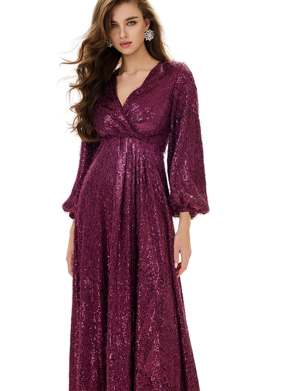 Balloon Sleeve Sequin Maxi Dress