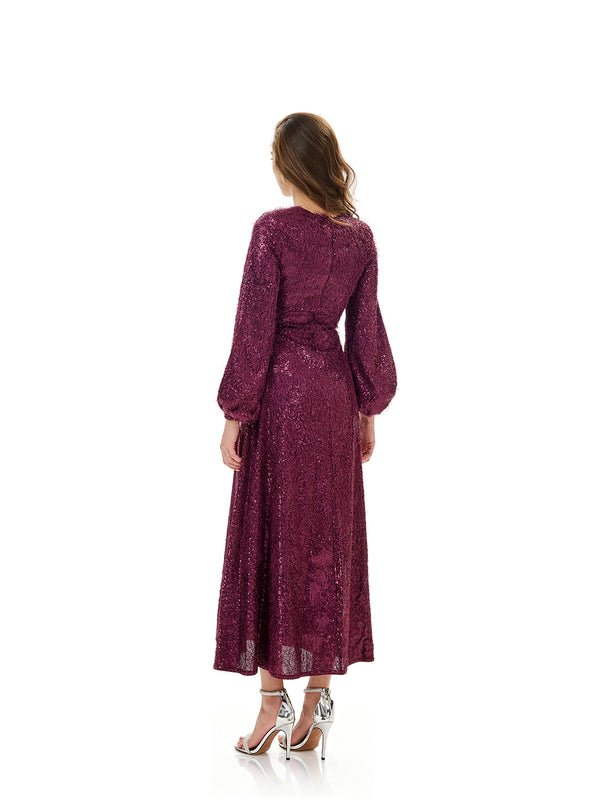 Balloon Sleeve Sequin Maxi Dress