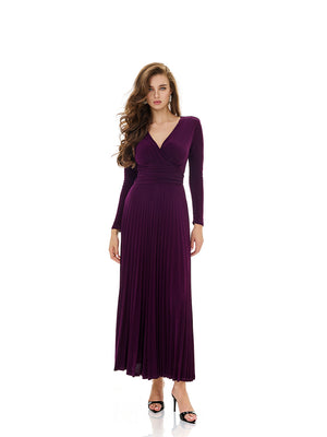 Long Sleeve Pleated Evening Gown