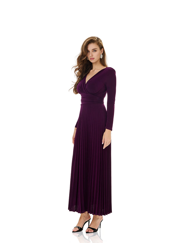Long Sleeve Pleated Evening Gown