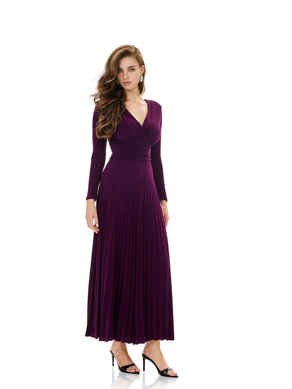 Long Sleeve Pleated Evening Gown