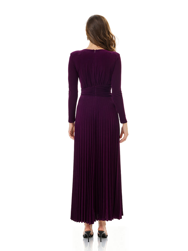 Long Sleeve Pleated Evening Gown