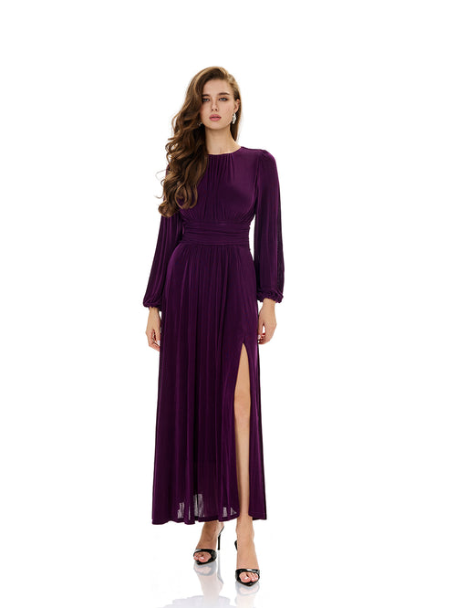 Draped High Slit Evening Gown