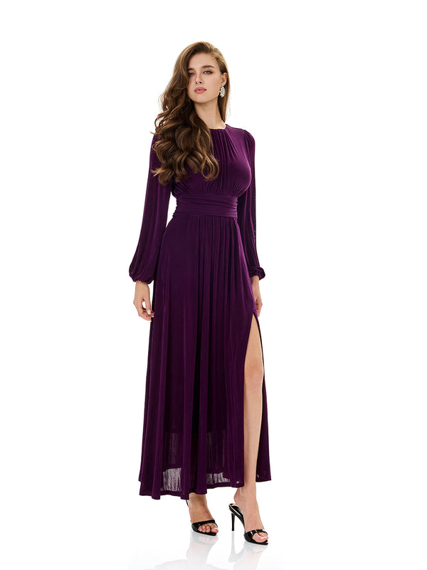 Draped High Slit Evening Gown