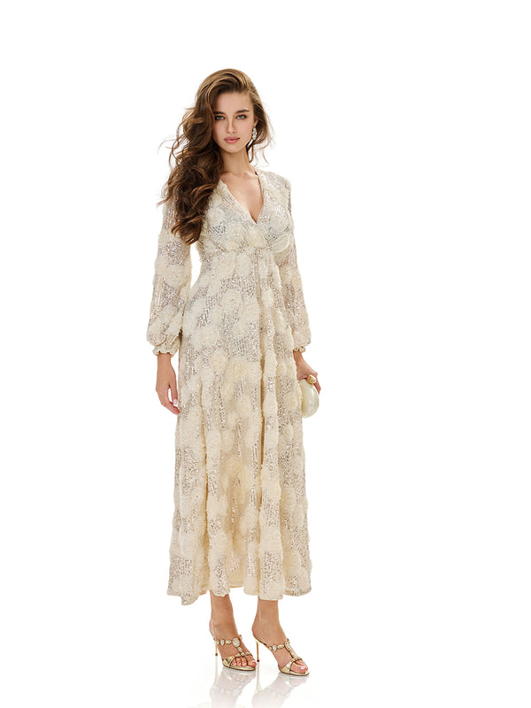 Sequin Embellished Lace Maxi Dress
