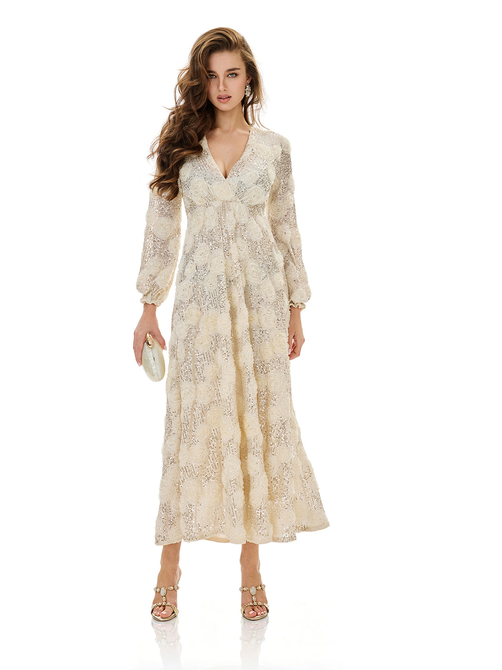 Sequin Embellished Lace Maxi Dress