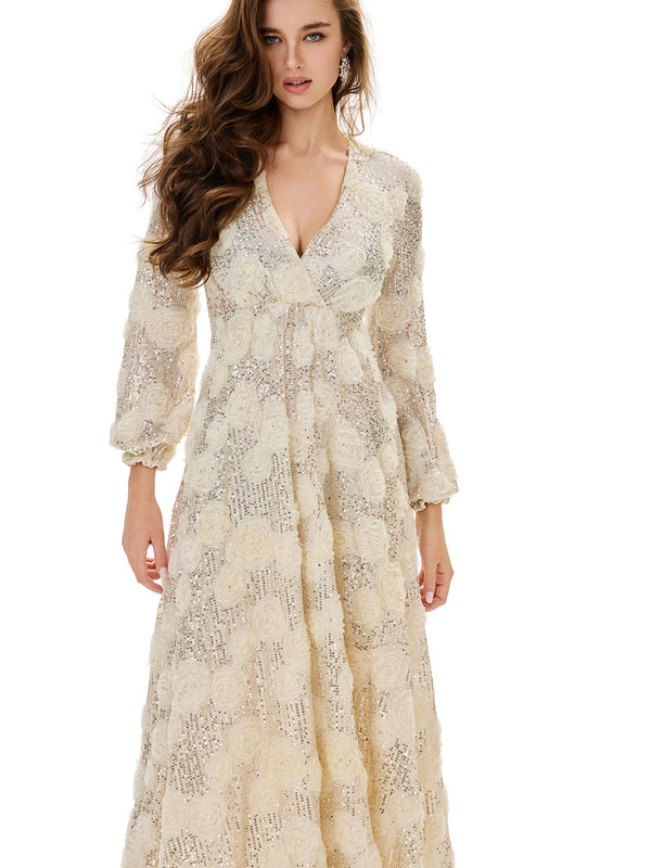 Sequin Embellished Lace Maxi Dress
