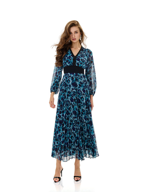 Floral Print Pleated Dress